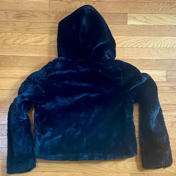 Aeropostale Faux Fur Jacket Black Women’s Sz M Pockets Hood - Picture 4 of 12